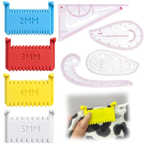 4 PCS Clip-On Sewing Ruler and Clear French Curve Ruler for Sewing Set | Premium Blanket Stitch Guide Tool with 2mm, 3mm, 4mm, 5mm Spacing for Hand-Sewing, Embroidery, Patchwork & Dressmaking
