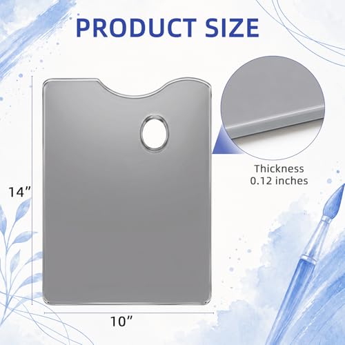 10x14 Inch Handy Rectangular Natural Grey Tempered Glass Palette | Durable Artist Paint Mixing Pallet for Oil, Acrylic, and Watercolor Painting