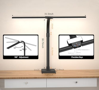 Double Head LED Desk Lamp, Architect Desk Lamps for Home Office, 24W Brightest Workbench Office Lighting-5 Color Modes and 5 Dimmable Eye Protection Modern Desk Lamp (Black-Desktop, Big) - color: Black-Desktop