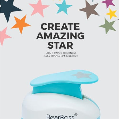 BearBoss 5 Star Paper Punch, Handmade Scrapbook Paper Puncher, Different Size of Scrapbooking Punches Crafting Designs for Office Supplies, Card Making, DIY Albums Photos, Classic White - color: 5 Star Paper Punch