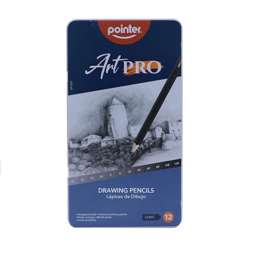 Pointer Art Pro Drawing Pencils Set, 12 Graphite Pencils 6H-12B, Professional Artist Sketching Kit