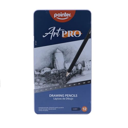 Pointer Art Pro Drawing Pencils Set, 12 Graphite Pencils 6H-12B, Professional Artist Sketching Kit