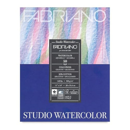 Fabriano Studio Watercolor Pad, Cold-Press, 11" x 14", 140 lb., 50 Sheets - color: White - 50 Sheets, size: 11 x 14, style: Cold Press
