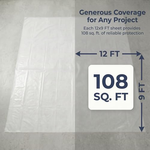 10 Pack Plastic Drop Cloths for Painting, 9 x 12 FT Clear Painters Plastic Sheeting, Disposable Drop Cloth for Floor, Furniture, Couch & Carpet Protection - color: 10 - Pack