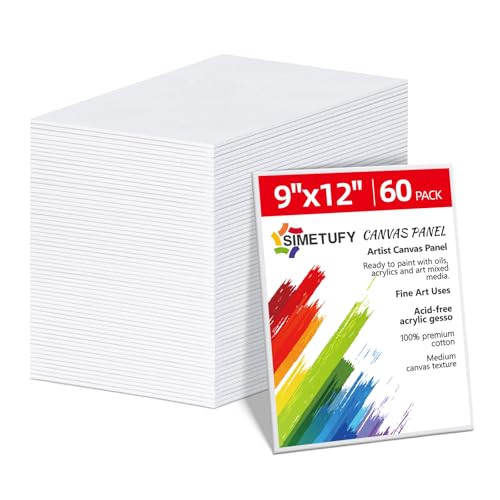 Simetufy 9x12 inch 60 Pack Painting Canvas Boards- Gesso Primed - size: 9"x12"- 60 pack