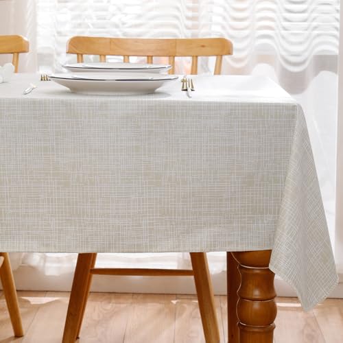 Heavy Duty Vinyl Tablecloth with Flannel Backing Waterproof Oil-Proof Plastic Table Cloth Stain-Resistant Wipeable Rectangle or Square Table Cover for Indoor and Outdoor (Beige Striped,54x54 Inch) - color: Beige Striped, size: 54" x 54" (Square)