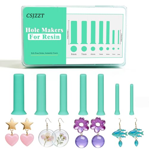 35Pcs Hole Maker for Resin 7 Sizes Drill-Free Silicone Inserts for Epoxy | Reusable with Suction Base, 7 sizes (2-8mm), Perfect for Making Jewelry, Keychain, Earring, Pendants (Green) - color: Green