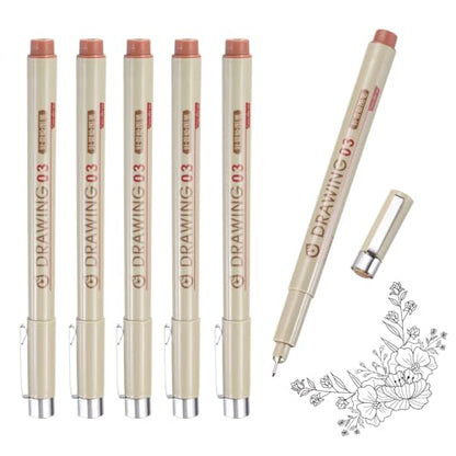 MECCANIXITY 03 Fineliner Ink Pens, 6Pcs 0.35mm Brown Micro Pens with Waterproof Archival Ink for Watercolor Sketching Cartoon Technical Drawing - style: 03#