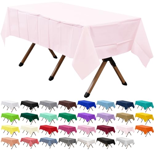 2 Pack Blush Pink Premium Plastic Tablecloth Rectangle 54 x 108 Inches Reusable Macaron Pink Decorative Table Cover for Dining, Wedding, Party, Indoor and Outdoor use - color: E00 Blush Pink, size: Rectangle 54"x108"