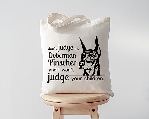 Pet Studio Art Don't Judge My Dog Tote Bag - color: Doberman