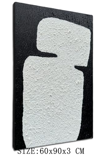 zoinart Hand Painted Textured Wall Art 24x36 Inches Decorative Oil Paintings on Canvas Black and White Abstract Painting Contemporary Art Minimalist Wall Decor - color: BL-051