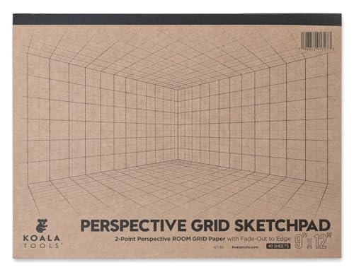 Koala Tools - 40-Page Drawing Pad for 2-Point Perspective, Room Grid Sketch Pad with 3D Virtual Walls Design, Gridded Graph Paper for Interior Room Design, Industrial, Architectural 9 x 12 inches - size: 2 Point Room - 9 x 12
