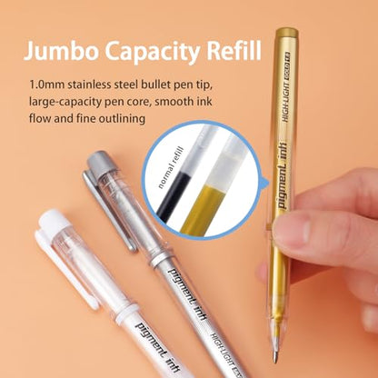 Gold Silver White Ink Gel Pens, 1mm Medium Fine Point, Opaque archival Ink Pen for Dark Paper Drawing,Sketching, Illustration, Card Making, Bullet Journaling (Gold Ink - 6 Packs) - color: Gold Ink - 6 Packs