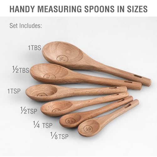 6pcs Measuring Spoons, Natural Beechwood, Gift Set | 1 tbsp, 1/2 tbsp, 1 tsp, 1/2 tsp, 1/4 tsp & 1/8 tsp, For Cooking Baking, Rustic Teaspoon Tablespoon, For Dry Ingredients - style: H - Measuring Spoons 6pcs