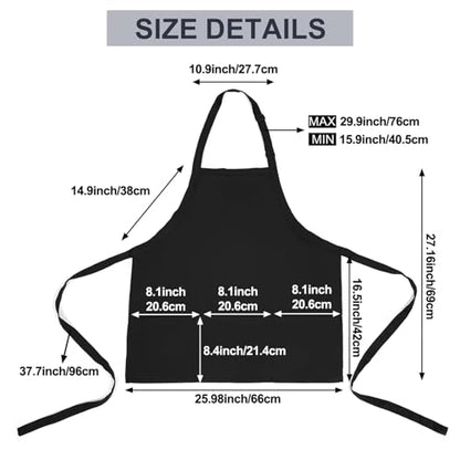 Men's Chef Apron and Women's Server Apron Featuring 3 Pockets Black Aprons. Suitable for Kitchen Cooking, Barbecue, Art Studio, Etc, Suitable for Both Men and Women