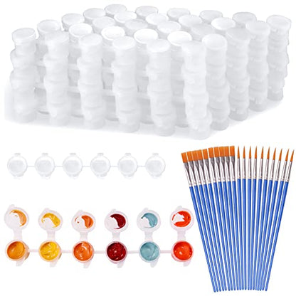 20 Strips 120 Pots Empty Paint Strips Mini Paint Cup Pots Storage Containers with Lids 20 Pieces (10 Miniature Detail+10 Flat Paint Brushes) for Kids Classrooms Schools Paintings Art Festivals - color: 20 Strips+10 Flat+10miniature Brush