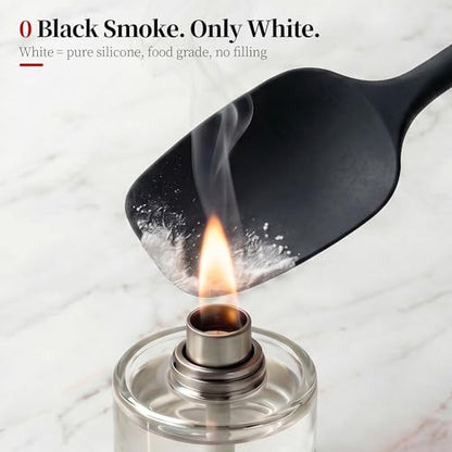 600ºF Heat Resistant Silicone Spatula Spoonula Set of 2, Black | High Heat Food Safe Kitchen Use Scraper for Cooking Baking Mixing Scraping Stirring Cake Nonstick Cookware Pan Bowl - color: Black, size: Large/Spoon Spatula - 2pcs