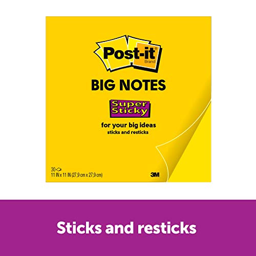 Post-it Super Sticky Notes, 3x3 in, 6 Pads, 2X The Sticking Power, Energy Boost Collection, Bright Colors (Orange, Pink, Blue, Green,Yellow),Recyclable (654-6SSAU) & Super Sticky Big Notes