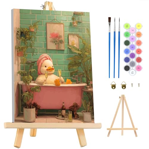 MAXBYE Duck Framed Paint by Numbers Kits for Adults with Wooden Easel, Easy Adult Paint by Number Kits on Canvas, DIY Oil Paintings for Beginners Gift Home Wall Decor 10×14 Inch - color: ZL085