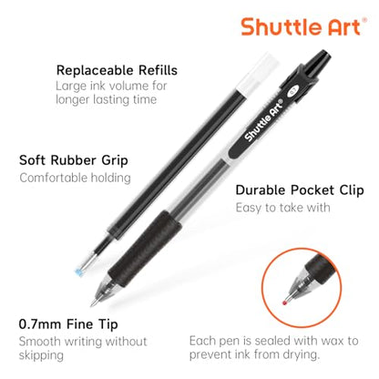 Shuttle Art Black Gel Pens, 36 Pack(18 Gel Pens with 18 Refills) Retractable Medium Point Rollerball Gel Ink Pens Smooth Writing with Comfortable Grip