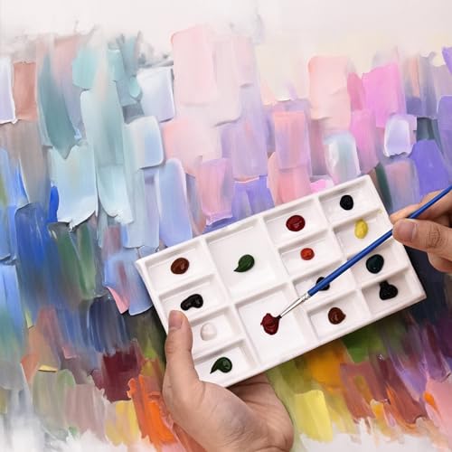 14 Wells Ceramic Artist Paint Palette, Travel Watercolor Palette - Compact and Durable Wet Palette for Travel,On-site Sketching and Painting - color: White-14