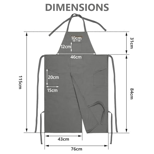 Full Coverage Pottery Apron Split Leg - 100% Cotton Canvas Potter's & Ceramics Aprons with Pockets for Women & Men - color: Grey