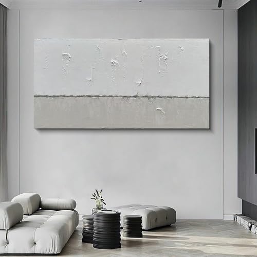 NANKAI Art Hand-painted Grey White Minimalist Oil Painting 30x60 inches - color: NKHB002