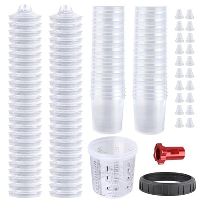 Disposable Paint Gun Cup, HVLP Paint Sprayer Gun Mixing Cups | 20 Ounce(600ML) Kit with 50 Cups and Lids System, Suitable for Automotive, Car Painting And Furniture - size: 20 ounce