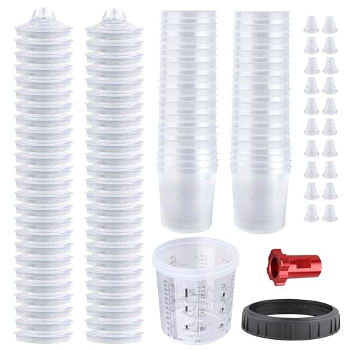 Disposable Paint Gun Cup, HVLP Paint Sprayer Gun Mixing Cups | 20 Ounce(600ML) Kit with 50 Cups and Lids System, Suitable for Automotive, Car Painting And Furniture - size: 20 ounce