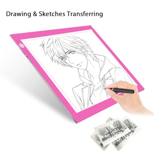 LitEnergy Portable A4 LED Copy Board Light Tracing Box, Pink Ultra-Thin Adjustable USB Power Artcraft LED Trace Light Pad for Tattoo Drawing, Streaming, Sketching, Animation, Stenciling - color: PINK, size: 01 - A4