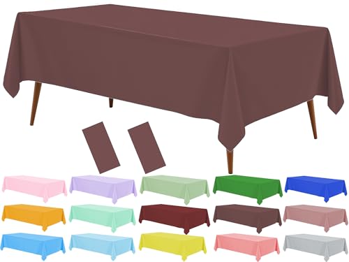 Brown Plastic Table Cloth, 2 Pack Brown Disposable Tablecover, 54 x 108 Inch Tablecloth for Rectangle Table, Waterproof Decorative Tablecloths for Party, Picnic, Birthday, Wedding - color: Brown
