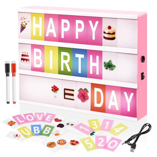 Cinema Light Box, A4 Size 16 Color Changing with 400 Letters Symbols(Pink) - color: Pink