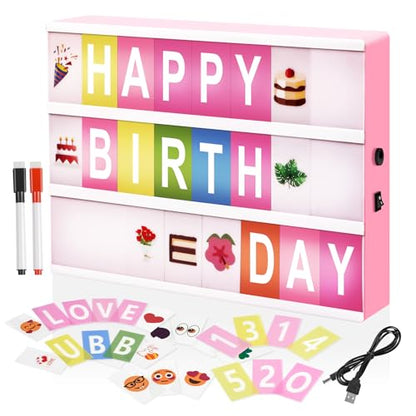 Cinema Light Box, A4 Size 16 Color Changing with 400 Letters Symbols(Pink) - color: Pink
