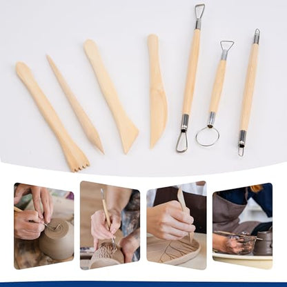 Pottery Clay Sculpting Tools Set, 61 Pcs | Double-sided ergonomic trimming tools with hardened rustproof metal heads and carrying case for beginners and students.