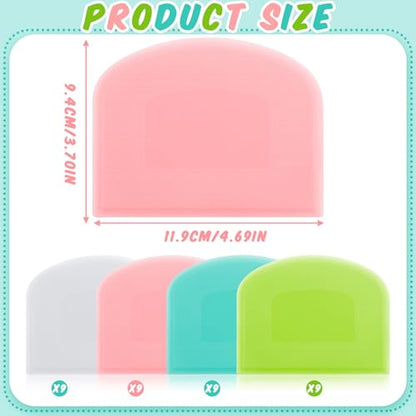 Thyle 36 Pcs Plastic Dough Scrapers Set, Flexible Bowl Scraper for Baking Bread Pizza Cake Pastry, Dough Cutter Scraper Tool for Kitchen, 4 Colors (White Pink Green Blue), 4.69 x 3.7 Inch