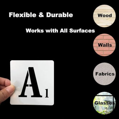 1.25 Inch Letter Stencils for Painting - 42 Pack Scrabble Alphabet Letters Numbers Templates with Signs for Painting, Reusable Scrabble Tiles Stencils for Chalkboard Wood Crafts & Wall Decor - size: 1.25 Inch
