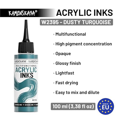 Acrylic Inks for Artists - 'Dusty Turquoise' Acrylic Ink, 3.38 Fl Oz (100 ml) | Highly Concentrated, Multifunctional Liquid Acrylic Paint - color: Dusty Turquoise