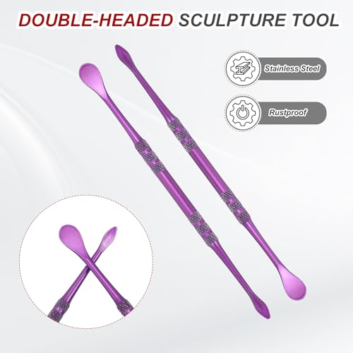 HARFINGTON 11pcs Wax Carving Tool 4.75" Double-Headed Stainless Steel Sculpture Tools Kit Modeling Engraving Sculpting Spoons for Clay Pottery Crafts Shaping, Violet - color: Violet