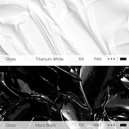 MEEDEN Black and White Acrylic Paint: 300ml/10oz x 2 Jars Heavy Body Gloss | Thick Art Paints for Professional Artists Painting on Canvas - color: Titanium White + Intense Black - 300ml