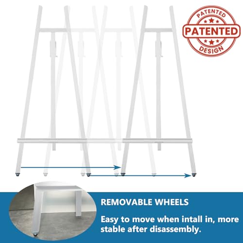 A-Frame Wooden Display Easel, Lyre Beechwood Studio Easel Stand, White | Adjustable Holding Canvas Up to 90", Inclinable Artist Floor Painting Easel for Artwork Painting - color: White