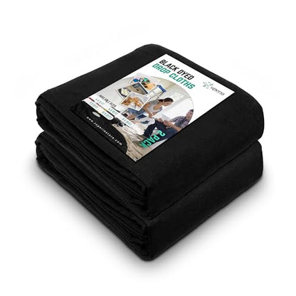 ZUPERIA Black Drop Cloth (8 x 10 Feet - Pack of 2) - Pure Canvas Drop Cloth for Painting, Curtains & Floor Protection, Washable & Reusable Tight Woven Paint Cover for Multipurpose use - size: 8 x 10 - 2 Pack