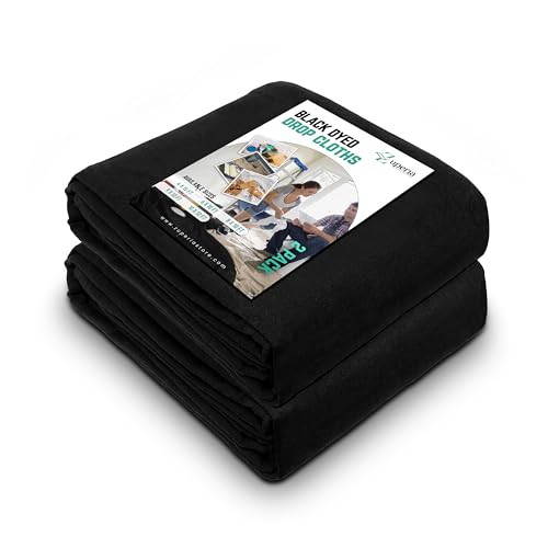 ZUPERIA Black Drop Cloth (4 x 15 Feet - Pack of 2) - Pure Canvas Drop Cloth for Painting, Curtains & Floor Protection Washable & Reusable Tightly Woven Paint Cover for Multipurpose use - size: 4 x 15 - 2 Pack