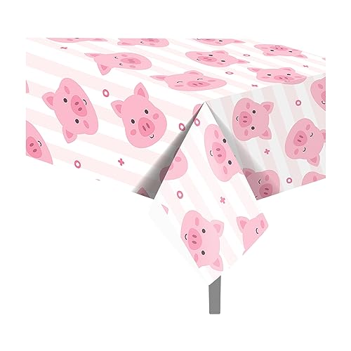 1Pc Pink Pig Party Plastic Tablecloth 54 x 87 Inch Farm Animal Long Rectangular Table Cover for Buffet, Cute Piggy Baby Shower Party Holiday Dinner, Picnic Tablecloth for Kitchen Event Use - color: Pink Pig
