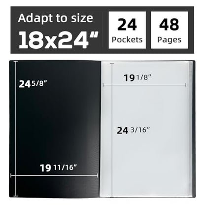 18x24 Black Art Portfolio Folder Displaying 48 Pages with Plastic Sleeves - color: Black, size: 18*24