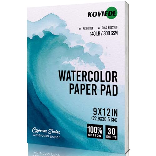 KOVIEDE Watercolor Paper Pad 9x12 Inch, 30 Sheets 140LB/300GSM 100% Cotton Water Color Paper, Acid-Free, Cold Pressed for Painting, Drawing, Art Journaling, Professional Artist Quality - color: Blue-100% Cotton, size: 1 Pack - 9"x12"