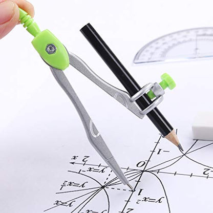Vobou Math Geometry Sets 10 Pcs, Student Supplies Kit, Compass Set (Green） | Shatterproof Storage Box,Rulers,Protractor,Compass,Eraser,Pencil Sharpener,Lead Refills,Pencil,for School and Drawing - color: Green
