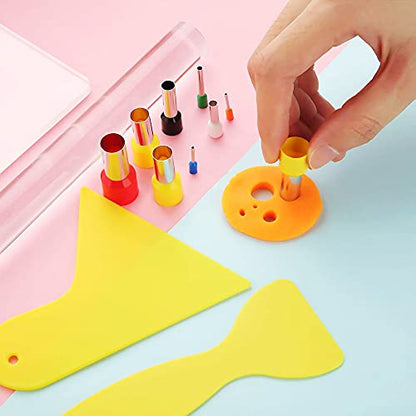 Yayatty Polymer Clay Tools, Acrylic Clay Roller, Acrylic Sheet, Rotary Cutting Mat, Round Polymer Clay Cutters with Clay Slicer Blade for Pottery and Sculpture (47 PCS) - color: 47 PCS