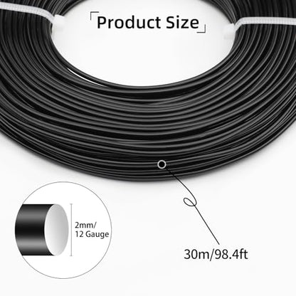 12 Gauge Aluminum Wire 100FT, 2mm Bendable Metal Anodized Aluminum Wire for Sculpting Jewelry Making Crafts Wreath Beading Floral(Black) - color: Black