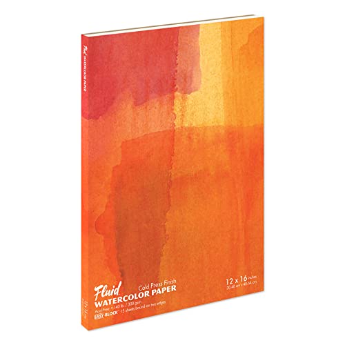 Fluid Watercolor Paper Block, 12 x 16 inches, 15 White Sheets, 140 lb (300 GSM) Cold Press Pad for Artist Painting and Wet Media - size: 12 x 16 Block