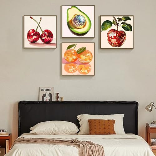 AIBOERL 4 Pack Diamond Art Kits for Adults,Fruits Diamond Painting | Round Drill Disco Fruits Diamond Painting for Beginners DIY Rhinestone 5D Diamond dots(Gemstone Craft)Wall Art Gift 12x16IN - color: DP03583